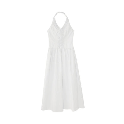 Small fresh age-reducing fungus edge neck halter dress