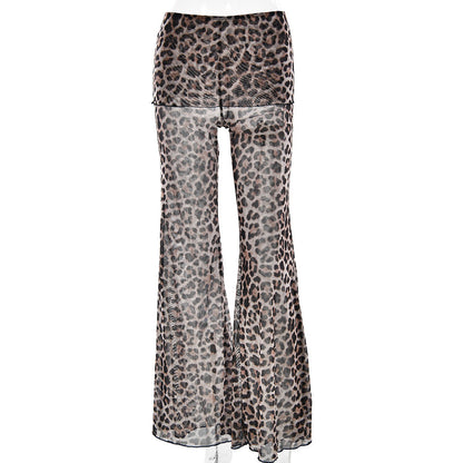 High-Waisted Mesh Print Pants