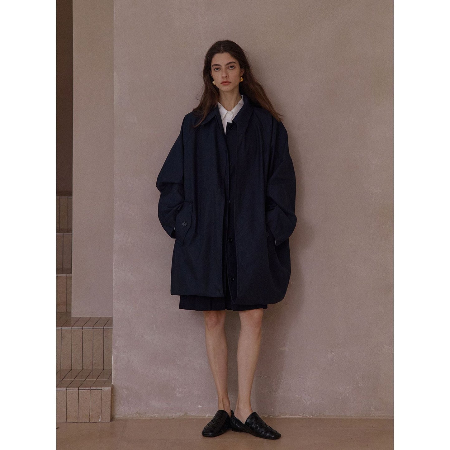 New cotton brocade fake two-piece double-layer cocoon silhouette texture trench coat