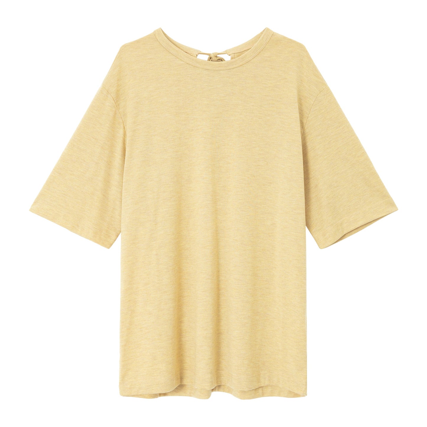 Autumn New Wool Blended Back Neck Split Strap Small Crew Neck Loose T-Shirt