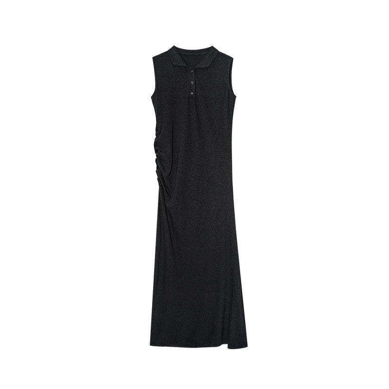 Lapel High Waist Sleeveless A-Line Maxi Dress