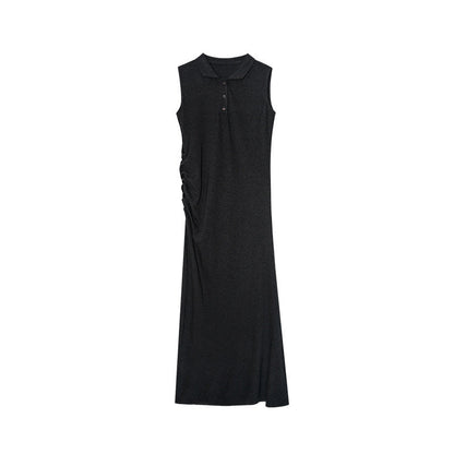 Hepburn style commuter temperament waist long sleeveless dress
