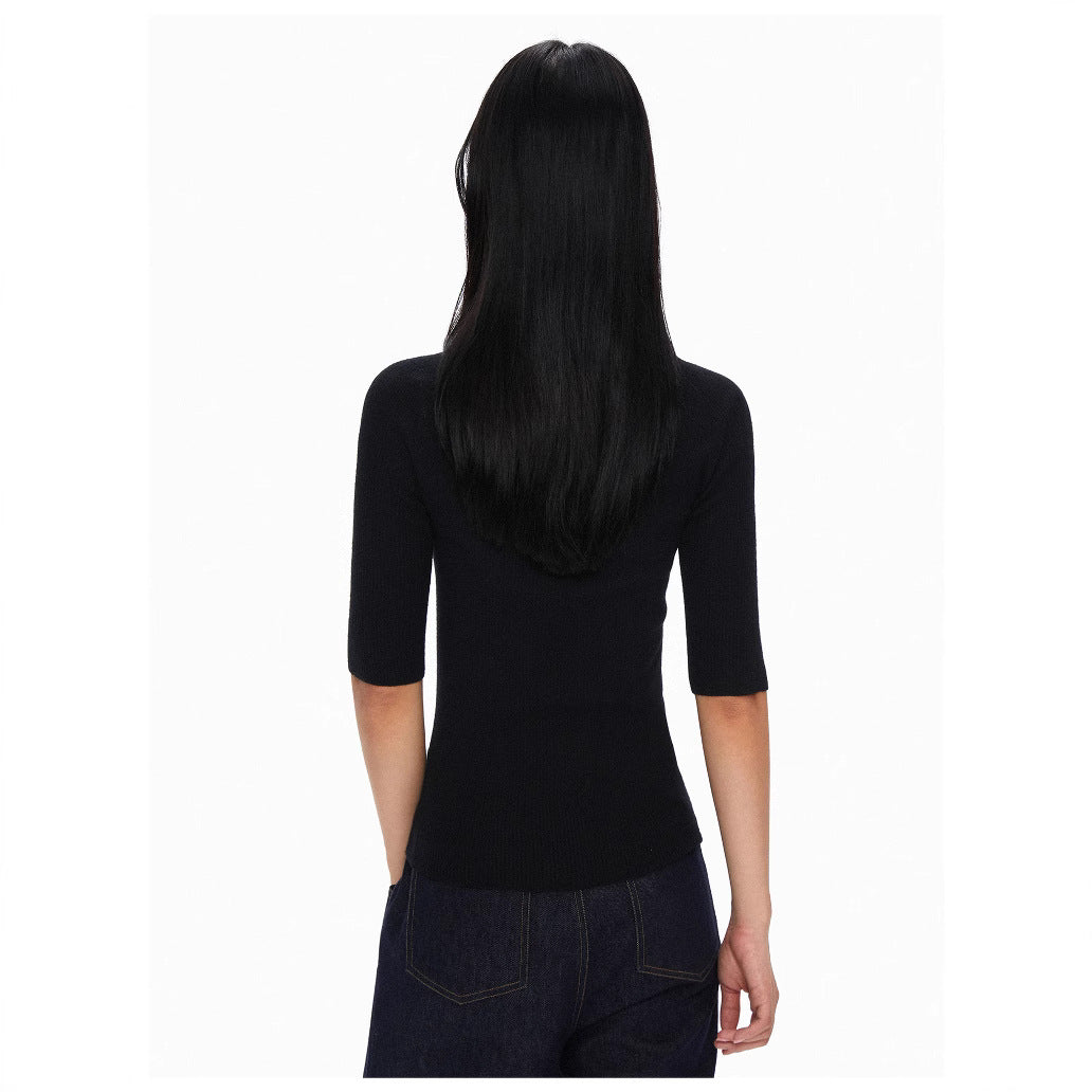 Thin one-piece five-point short-sleeved knitted sweater