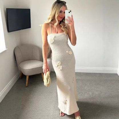 Women's new sexy three-dimensional flower knitted dress fashionable slim-fitting suspender hip skirt