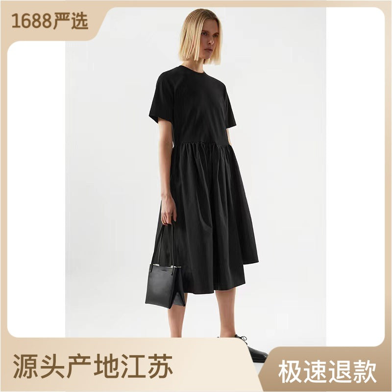 Short Sleeve Casual Edition Stitching Irregular Dress