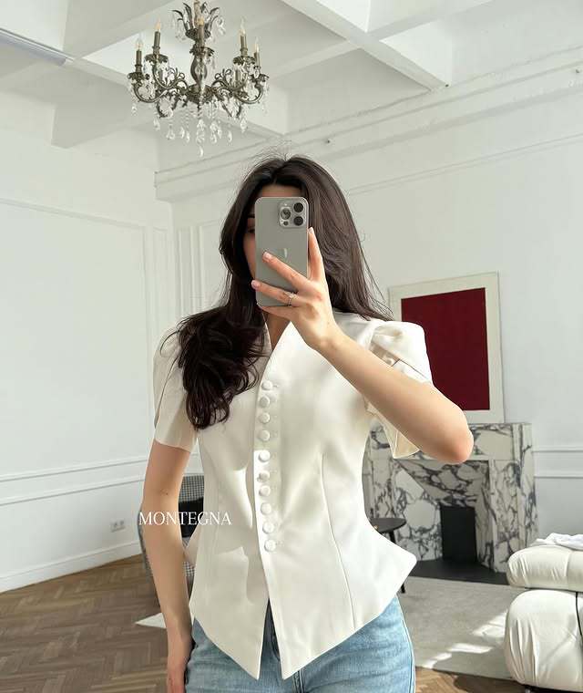 Stylish and elegant bubble sleeve top waist slim INS style blazer