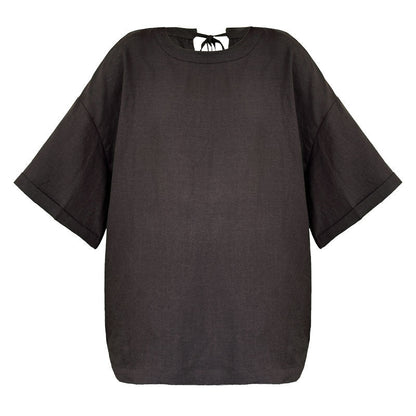 Lazy wind simple loose round neck T women's summer new back strap five-quarter sleeve short-sleeved top