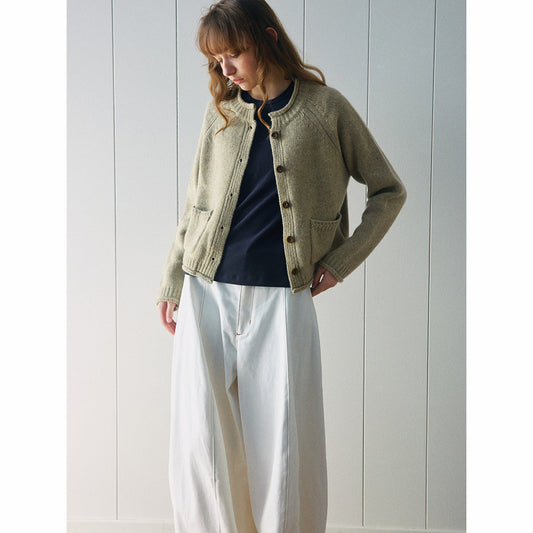 Autumn new casual round neck simple patch bag all wool thick needle solid color sweater jacket