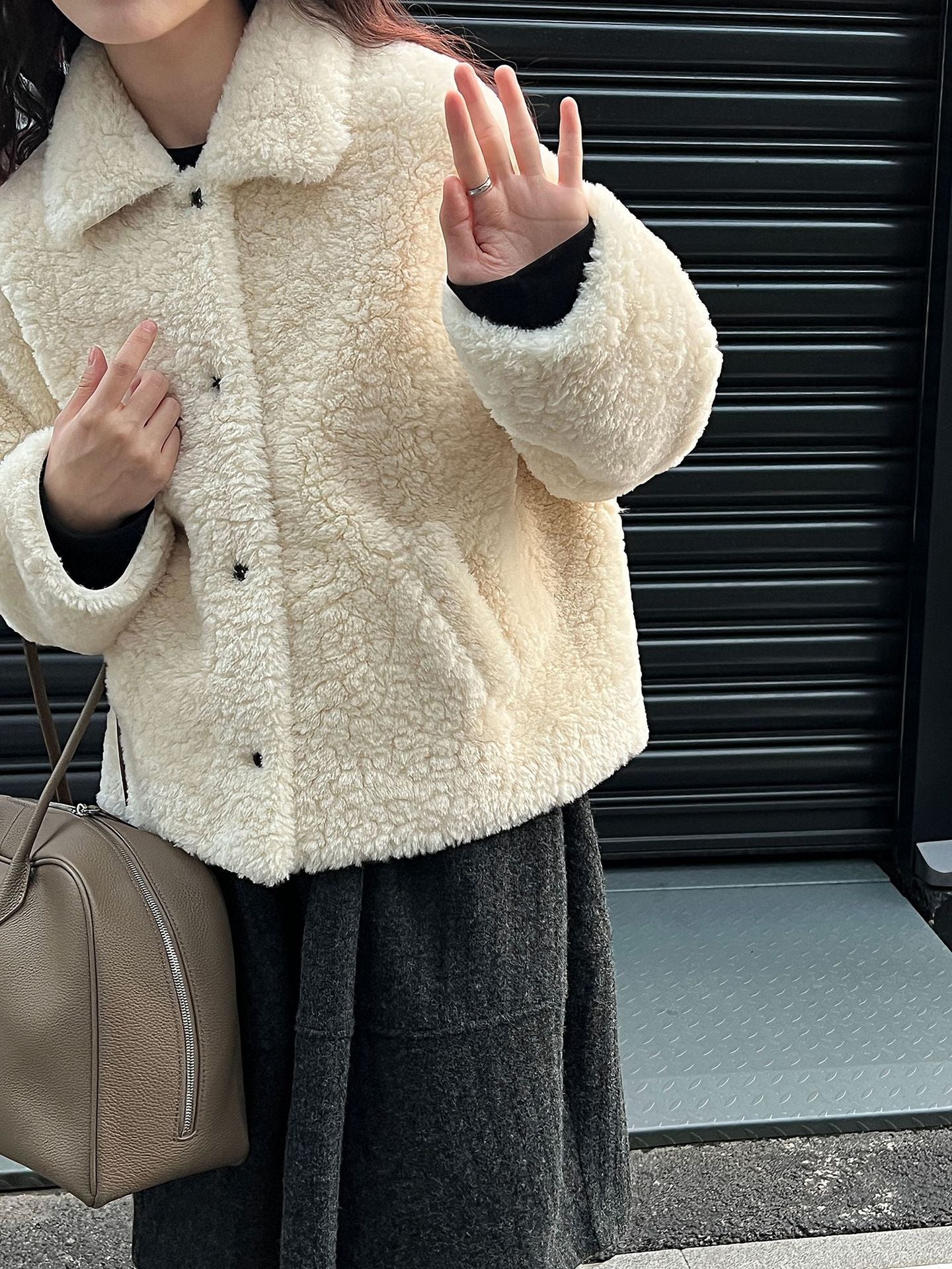 Korean lapel fur lambswool coat women's winter new warm plush eco-friendly fur top