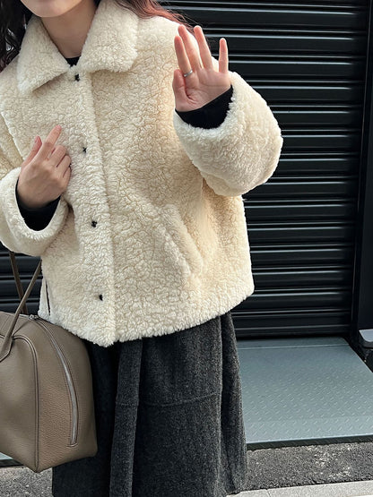 Korean lapel fur lambswool coat women's winter new warm plush eco-friendly fur top