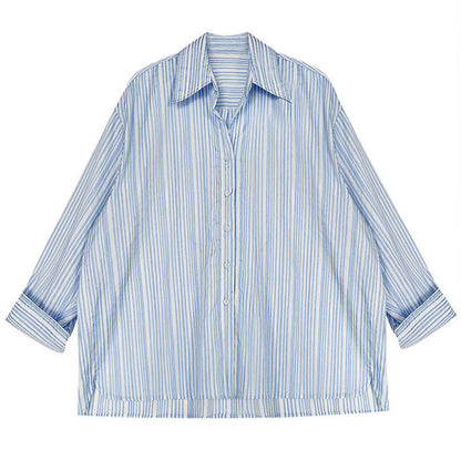 Korean texture striped shirt women's autumn new design lazy shirt jacket