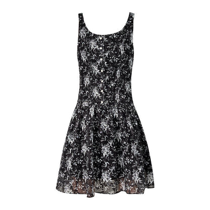 Korean simple floral temperament sundress summer new style with strap waist sleeveless dress