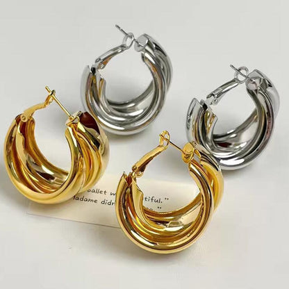 Cold wind metal double-layer circle earrings earrings niche high-end plain ring earrings fashion trend earrings