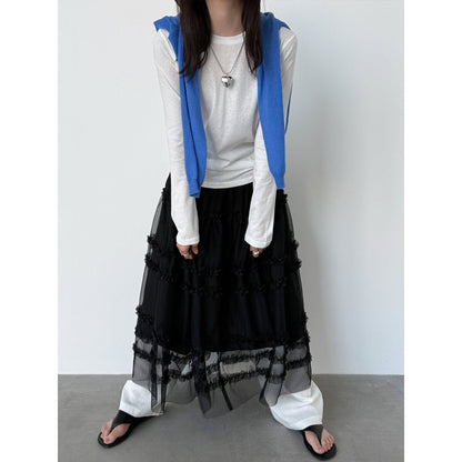 High-end fungus edge gentle temperament mesh long skirt women's spring new A-line cake skirt