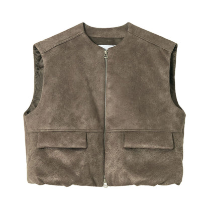 Windproof and warm textured suede cloud padded cotton retro vest jacket