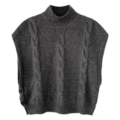 Korean retro twisted semi-turtleneck knitted vest women's 2026 spring stacked design vest