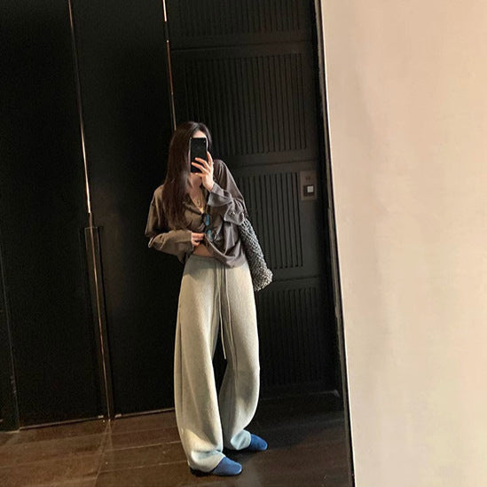 High waist wide leg drawstring sweatpants