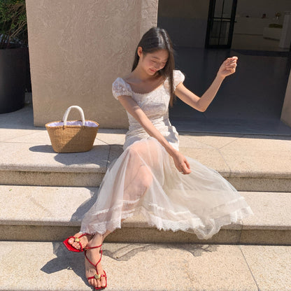 Lace mesh stitching dress