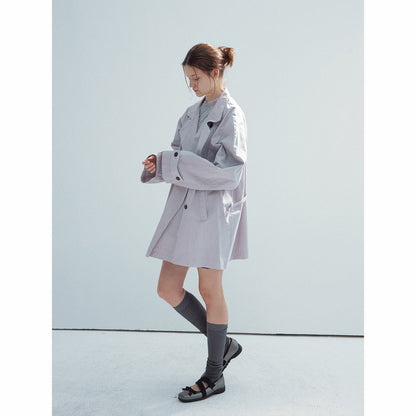 Spring new casual turtleneck fine twill lace-up cotton brocade medium and long trench coat