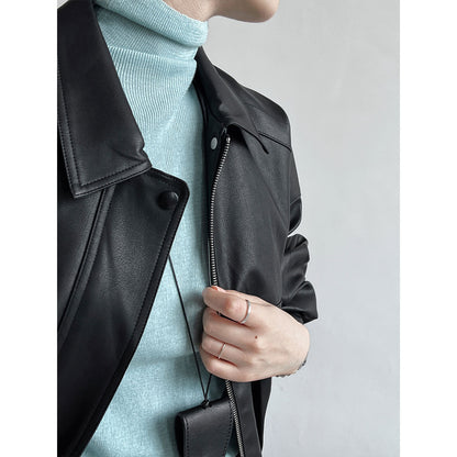 Hong Kong-style leather jacket women's early spring new loose short PU motorcycle leather jacket top