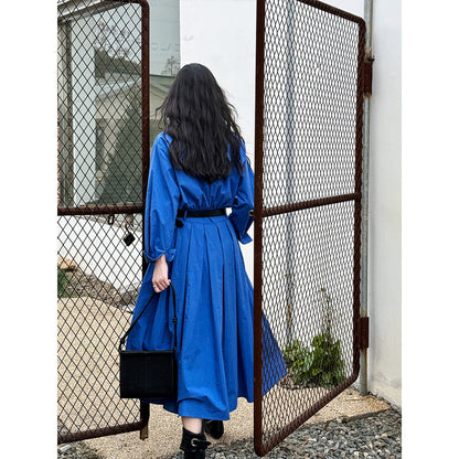 French Polo collar shirt dress women's spring new temperament high sense waist thin dress