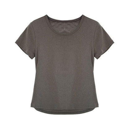Korean version front shoulder short-sleeved T-shirt women's summer new back hollow waist round neck slim top