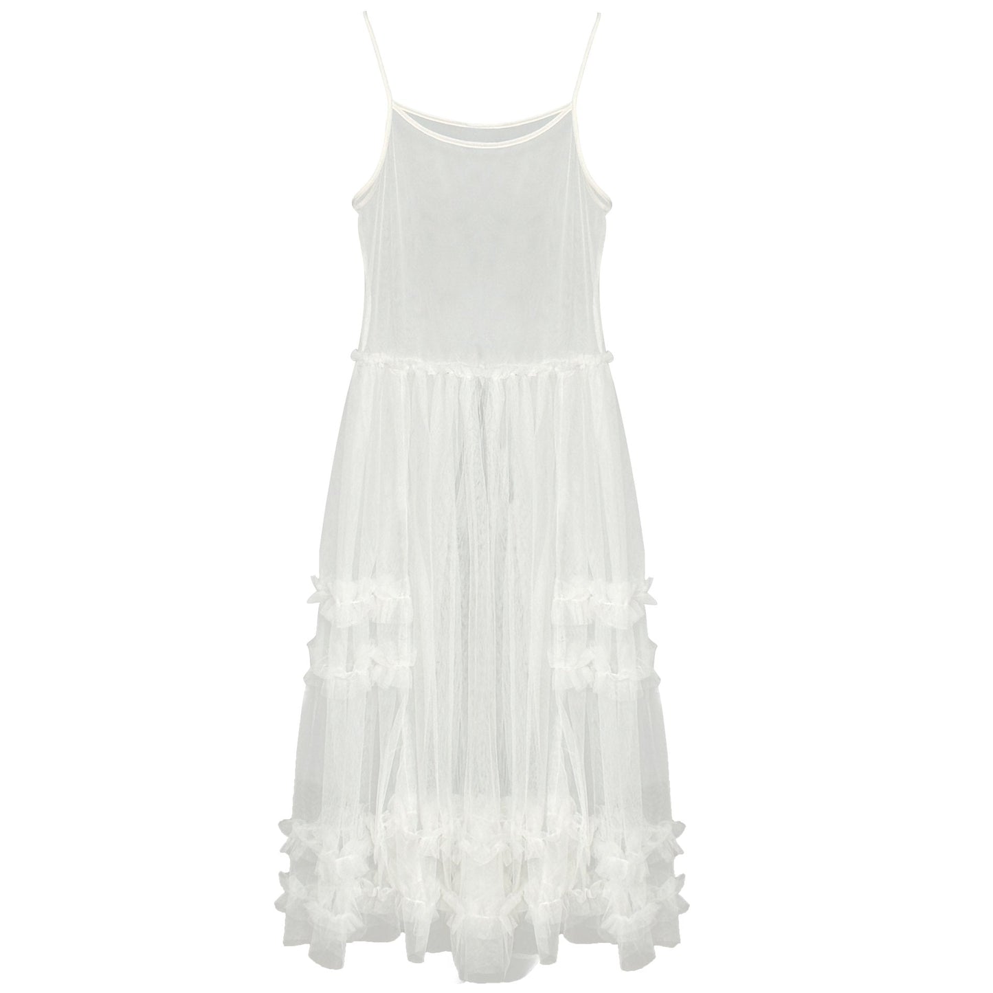 Korean sweet mesh see-through suspender dress, spring new stacked blouse lace long skirt