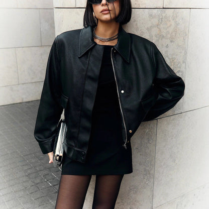 Long-sleeved motorcycle-style PU leather jacket fashion style jacket