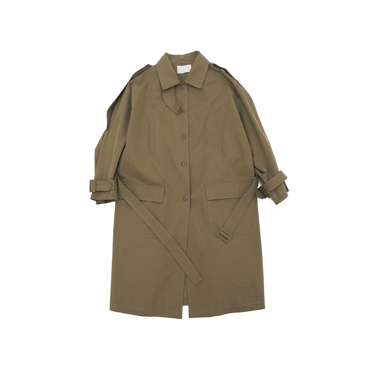 Spring new casual lapel thin versatile lace-up tooling long trench coat