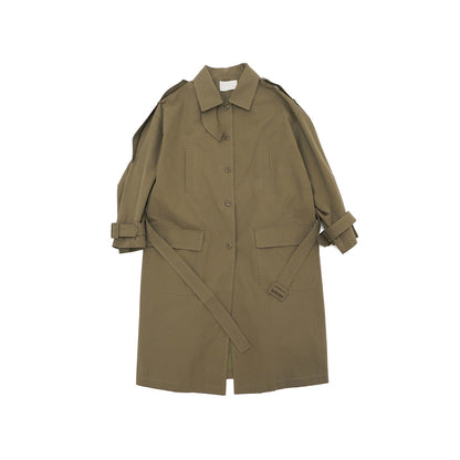 Spring new casual lapel thin versatile lace-up tooling long trench coat