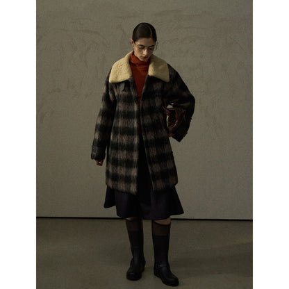 Winter alpaca hair gradual change plaid four-in-one single-sided jacket jacket