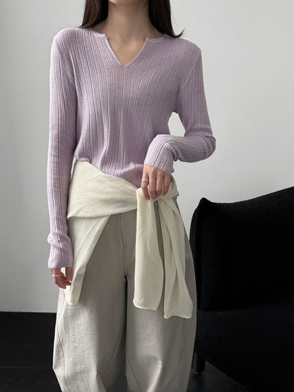 Pit strip knitted sweater women's spring new thin niche bottoming shirt with top T-shirt