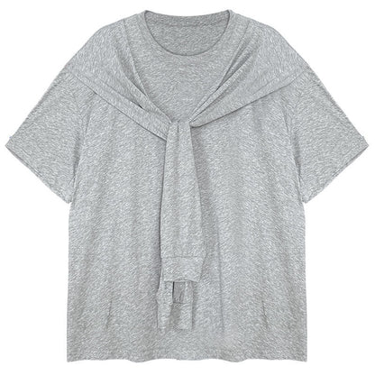 Korean simple fashion shawl fake two-piece T-shirt women's spring and summer new products age-reducing stacked short-sleeved top