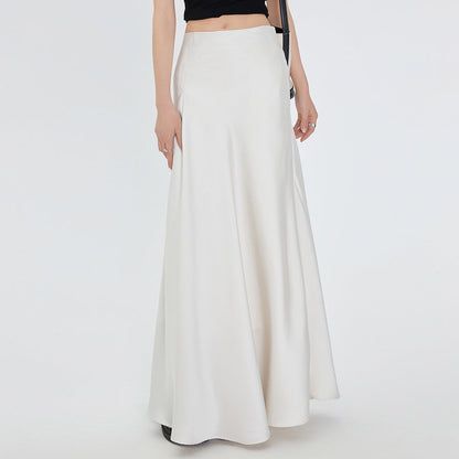 White satin pendant skirt women's 2026 summer new acetic acid medium and long high-waisted A-shaped skirt tide