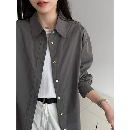 Minimalist high-end design loose long-sleeved shirt women's spring back button waist top