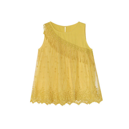 Embroidered Lace Tassel Trim Strapless Pullover Top