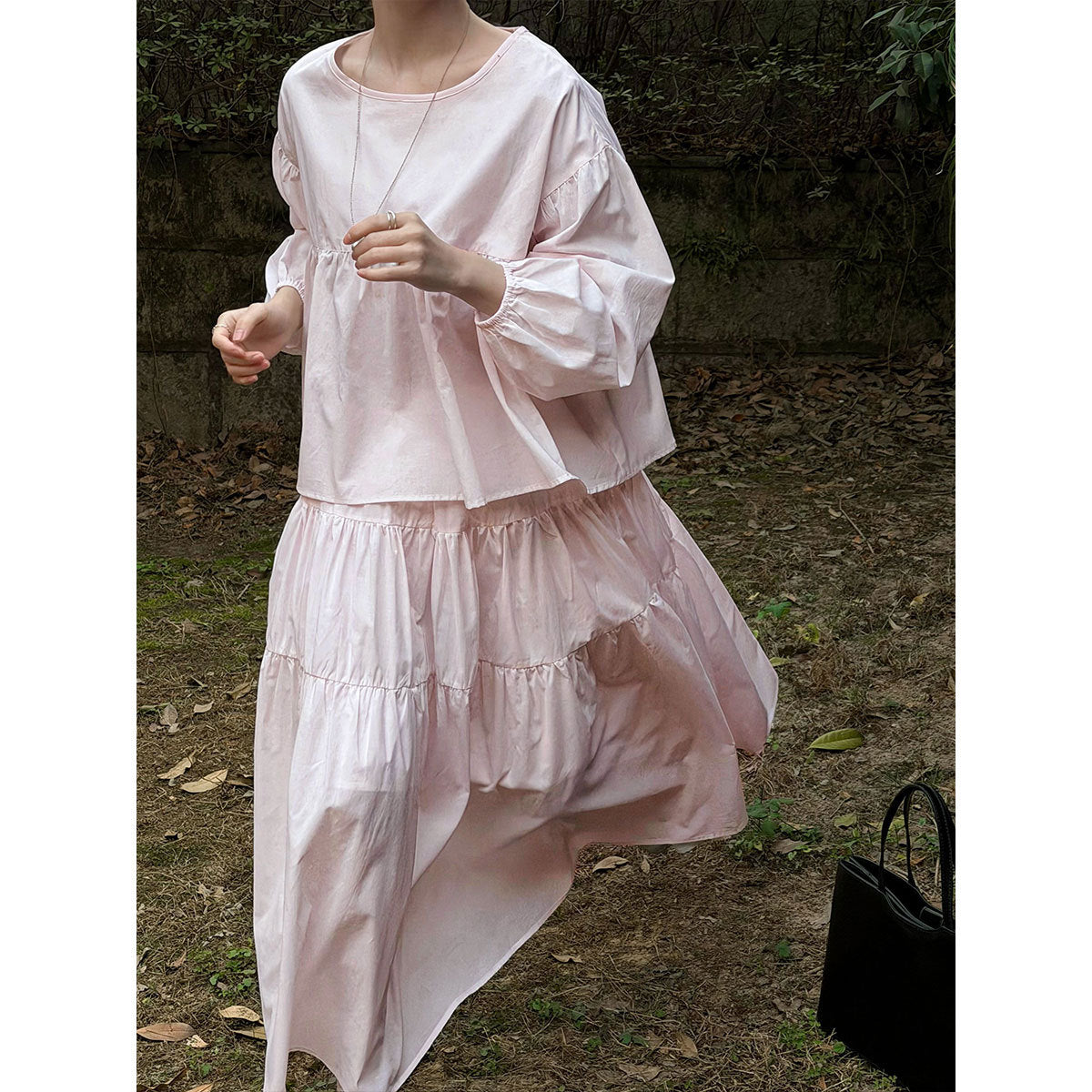 Sweet doll shirt + big swing skirt set Spring new pleated skirt two-piece set