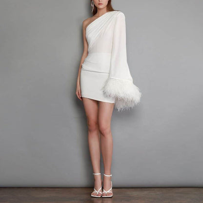 One shoulder simulated wool dress
