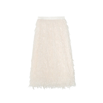 French gentle fairy skirt straight thin feather fringed skirt