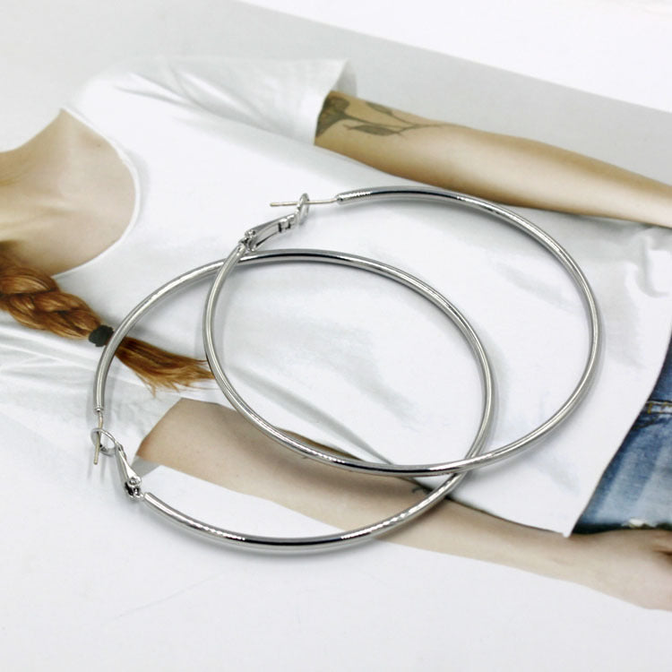French Metal Circle Earrings Earrings New Women's Douyin Explosive Plain Circle Unique Temperament Earrings