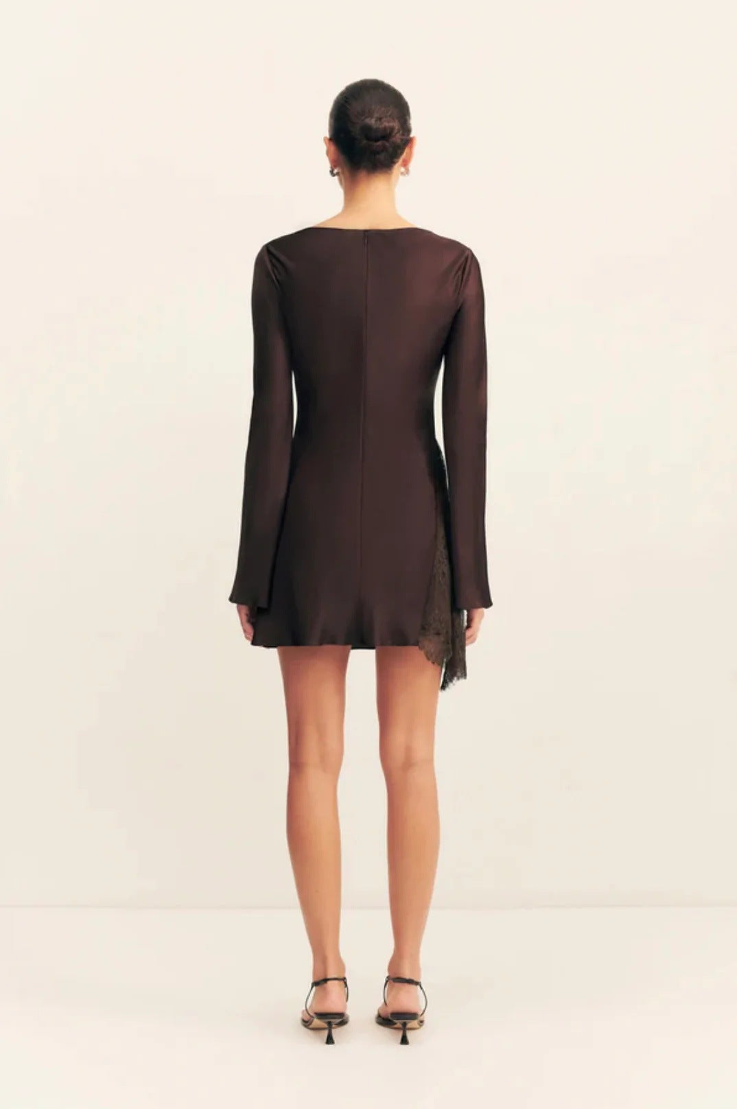 Satin Lace Splicing Flared Sleeve Short Skirt Sexy Pure Style Slim Dress