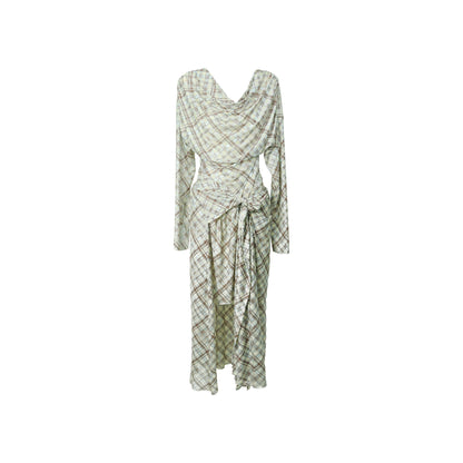Holiday style plaid mesh strap dress