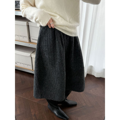 Retro new woolen skirt autumn and winter Korean version medium and long skirt pleated and thin A-shaped skirt