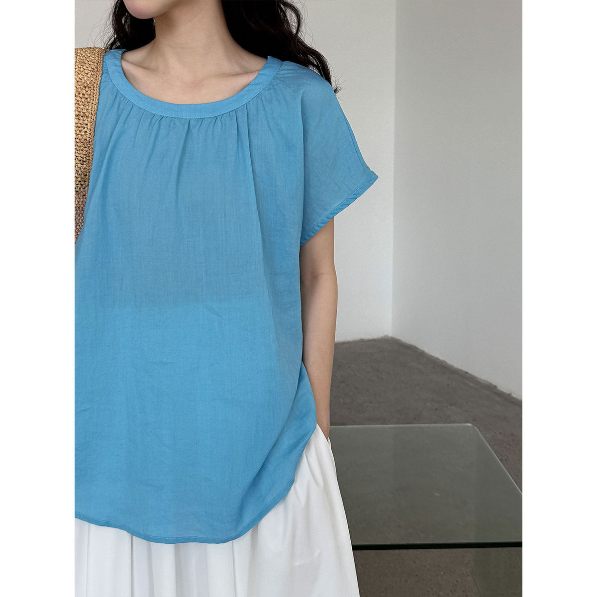 Linen korean style flutter sleeve v-neck blouse - new summer collection, unique design shirt