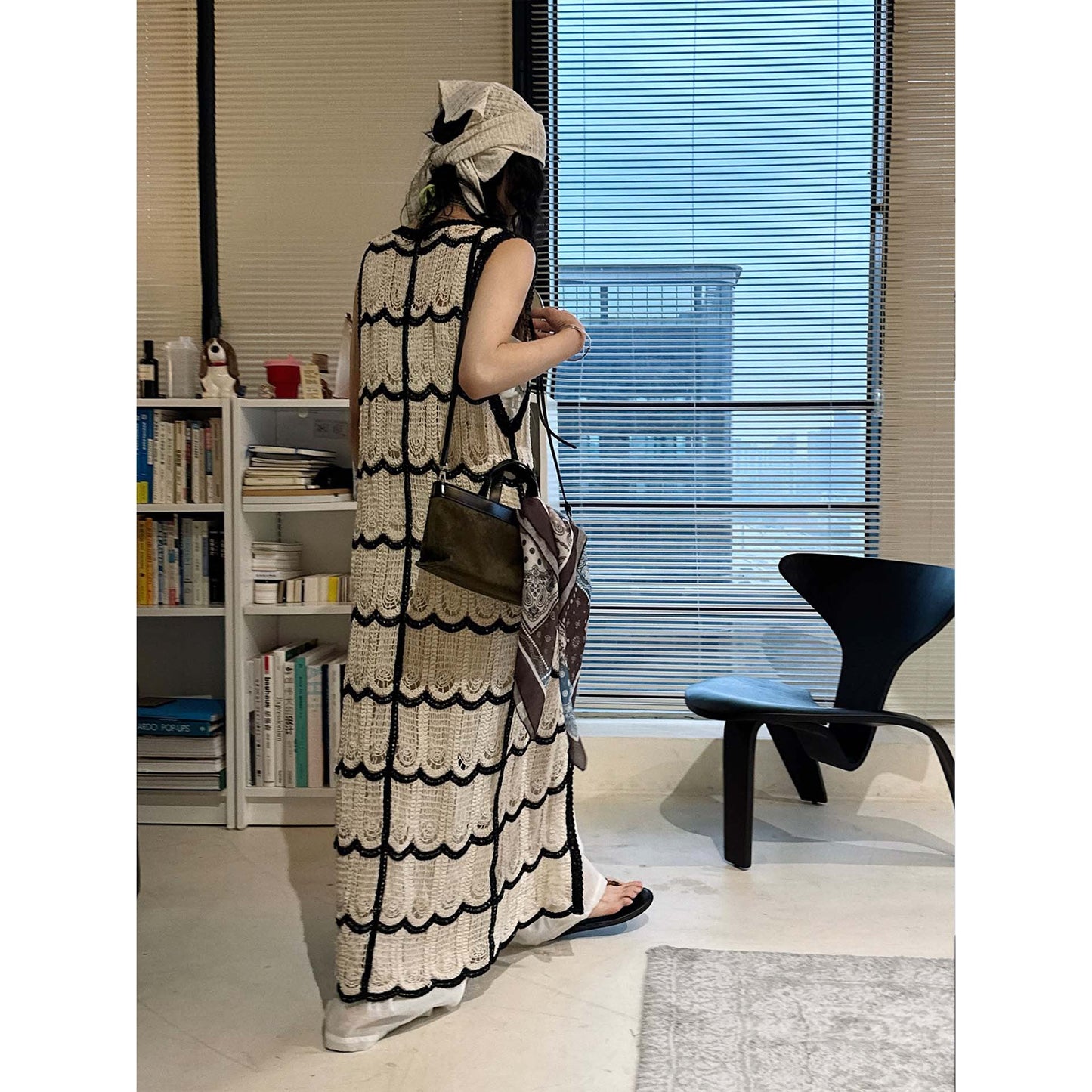 New French bohemian wave crochet long knitted cardigan holiday top women