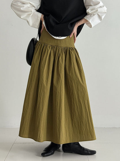 High waist cotton brocade pleated skirt women