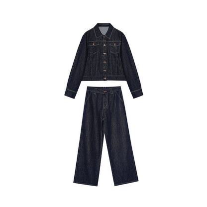 Early spring Hong Kong style American retro trousers temperament two-piece denim suit