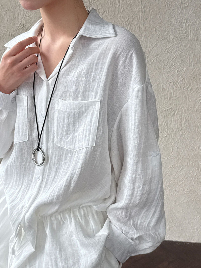 Texture lazy style shirt with waist drawstring women's summer new Korean light and thin long-sleeved shirt