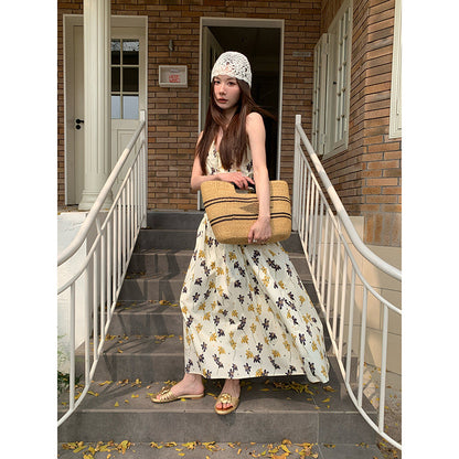 Spring neck suspender skirt vacation sexy beach floral dress