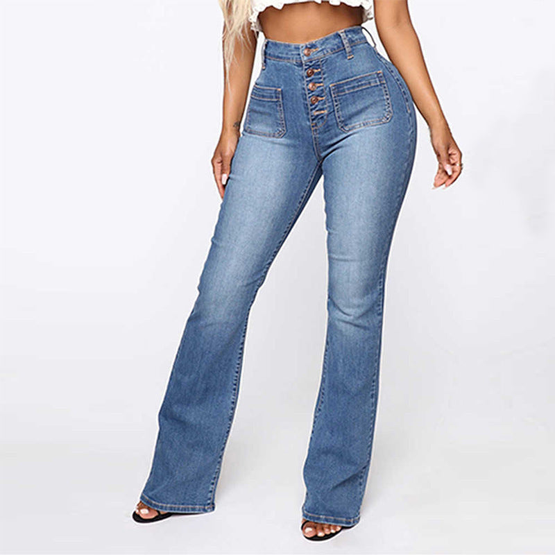 Mid-Rise Washed Flare Leg Jeans